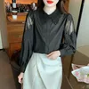 Frauen Blusen Chiffon Shirts Spitze Patchwork Lose Lange Ärmel Casual Sommer 2023 Top Aushöhlen Damen Kleidung YCMYUNYAN