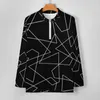 Men's Polos Abstract Geometry Casual Polo Shirts White Line Print TShirts Long Sleeve Design Shirt Autumn Street Style Oversized Clothes 230808