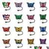 Drinking Straws Butterfly Pattern Soft Sile St Toppers Pvc Accessories Charms Reusable Splash Proof Dust Plug Decorative 8Mm In Tumbler Cup