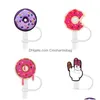 Rietjes Custom Donut Patroon Soft Sile St Toppers Accessoires Charms Herbruikbare Splash Proof Dust Plug Decoratief 8Mm In Tumbler Cup