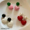 Dangle Chandelier Vintage Sweet Pink Heart Pendant Earrings Freshwater Pearl Contrast Earring Korean Design Candy Color Heart Beaded Necklace 230808