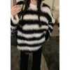 Maglioni da donna Maglione a righe dal vento pigro Le donne indossano il pullover con scollo a V Autunno e inverno Peluche morbido ceroso Sciolto di media lunghezza