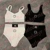 Été Bikini ensemble taille haute maillots de bain lettre imprimer femmes tricoté vêtements de sport Sexy Yoga tenue élastique survêtements