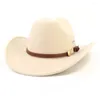 Boinas Castanho Cinto Fivela Chapéu De Cowboy Ocidental Mulheres Homens Estilo Étnico Cowgirl Fedora Aba Larga Boné de Feltro Sol Panamá