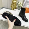 Women's outdoor shoes luxury designer booties Full Grain Leather low heel Ankle Boots Calf buckle leather lace-up rounded toe combat boots size 35-41 With Box