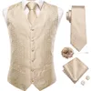 Heren Vesten Hi-Tie Hoge Kwaliteit Zijde Heren Vesten Champagne Paisley Vest Nek Stropdas Hanky Manchetknopen Broche Set voor Mannen Pak Bruiloft Kantoor 230808