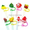 Drinking Straws Custom Christmas Sile St Toppers Accessories Er Charms Reusable Splash Proof Dust Plug Decorative 8Mm Party Drop Delivery H