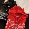 Kvinnors hoodies tröjor mode överdimensionerade tröjor street trend lösa casual coat kvinnor retro djävul vingar brev tryckning blixtlås hoodie förtjockad 230808