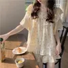 Dames slaapkleding Koreaanse ruches Lacework Bow Tie Pyjama Set Women Pijama's Korte mouw Tops Shorts Pak Huiskleding Katoen Soft S024