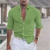 Mäns T -skjortor Summer Bomull och linne Lapel Beach Shirt Långärmad solid knapp Crotch Mens Pocket Multiple Pack