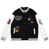 Kurtki mężczyzn Mężczyzn Vintage Varsity Baseball Kurtka Kreskówka Animal Heart Flower Hafdery College Streetwear Harajuku para bombowca 230808