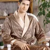 Herren-Nachtwäsche, Herren-Seidenrobe, Nachthemd, Satin-Kimono-Bademantel, Kleid, Übergröße, lässig, Druck, Gold, Home-Dressing, 3XL, 4XL, 5XL