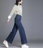 Mode hög midja jeans kvinna denim breda ben byxor kvinnor jean femme jeans för kvinnor plus size dam mamma byxor