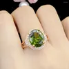 Cluster Rings Olive Green Bling Crystal Emerald Gemstones Diamonds For Women 18k Rose Gold Filled Jewelry Bijoux Chic Bands Accessories