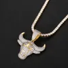 Men New Fashion Hip Hop Bling Gold Silver Iced Diamond Bull Head Choker Necklace Pendant for Gift