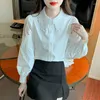 Frauen Blusen Chiffon Shirts Spitze Patchwork Lose Lange Ärmel Casual Sommer 2023 Top Aushöhlen Damen Kleidung YCMYUNYAN