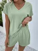 Women's Tracksuits Women Summer Shorts Set 2023 Fashion Plus Size Two Piece Home Pajama T-Shirt Sexy V-Neck Solid Color Casual Loose