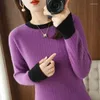 Women's Sweaters BELIARST Merino Wool Cashmere Sweater Crew Neck Pullover Autumn And Winter Fashion Color Contrast Tops