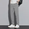 Herrbyxor Spring Autumn Ice Silk Casual Elastic Midje Affär Fashion Straight Fit Well Trousers Male Black Grey M-4XL