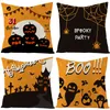 Set di 4 coperture per cuscini da tiro in lino di cuscino di Halloween da 18x18 pollici di zucche autunnali, scheletri, pipistrelli, fantasmi, cuscinetti per cuscinetti per decorazioni per la casa per divano del letto