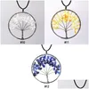 Pendant Necklaces 7 Chakra Tree Of Life Healing Natural Crystal Gravel Stone Charm Leather Wax Rope Chain For Women Fashion Jewelry Dr Dhgmk