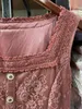الفساتين غير الرسمية مبيعات اليابان ليز ليزا مغرة حمراء فستان أحمر كامل الدانتيل الشبكة الساتان الساتان لينينج مربع طوق صغير