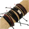 Charm Bracelets Korean Handmade Woven Leather Cord Bracelet Mens Mti-Layered Wrap Adjustable Wristband Bangle For Women Fashion Diy Je Dhluv