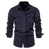 Men's Dress Shirts 2023 Spring Autumn Cotton Quality Shirt StreetwearCasual Fashion Solid Color Corduroy Men Slim For