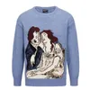 Men's Sweaters ERD Melancholy Rich Second Generatio Spring and Autumn Streetwear Couple Blue Draffiti Print Knitted Cashmere Wool Loose Sweater 230809