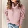 Pulls pour femmes printemps automne Vintage pull à col roulé femmes pull mode boutons en métal hauts amples femmes pulls