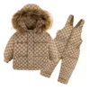 Ensembles de vêtements 2023 hiver 2 3 4 ans bébé enfants épais fourrure à capuche veste salopette costume 2 pièces duvet de canard ensemble pour filles garçons 230808