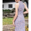 Etniska klädkvinnor lila förbättrade lång cheongsam smal vintage halterklänning ärmlös kinesisk stil kostymer sexiga backless s till xxl