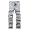 Herenjeans Lichtblauw gewassen gescheurde retro casual trendy losse wijde pijpen denim broek jeugdmode verontruste rechte broek