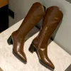 Botas de mujer de piel auténtica de 6,5 cm de grosor, tacón alto, puntiagudas, cremallera lateral, otoño hasta la rodilla, elegantes para mujer, de gama alta, occidental