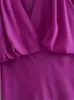 Urban Sexy Dresses Flare Sleeve Solid Purple V Neck Long Dresses A-line Elegant High Waisted Loose Midi Dress Woman Casual Ladies Vestidos 230808