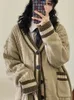 Kadın Tees Tees Preppy Hardigan Sweater Kadınlar Büyük Boyutlu Koreli Patchwork Örgü Kadın Gündelik Gevşek V Boyun Düğmesi Bayanlar Ceket 230808