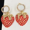 Stylish Jewelry Set Necklace Earrings Strawberry Pendant 18K Gold Plated Necklace Retro Classy Diamond Eardrops Women Designer Luxury Jewelry