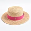 Sommarhattar för kvinnor Ny naturlig halm Sun Hat Ribbon Bowknot damer Flat Top Rese Beach Hat