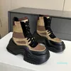 Designer-Plateau-Stiefeletten, Khaki, schwarzes Wildleder, Martin-Stiefel, flache Stiefeletten, übergroße Unterseite, Sneaker, wellenförmige Sohle