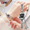 Andra klockor Opk Fashion Women's Original Quartz Armband Watch Diamond Clock Round Dial Rostfritt stål Kärlek Vattentät 230809