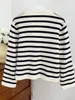 Women's Knits Tees Metal Double Breasted Cardigan Women Black and White Striped Long Sleeve Top Lady VNeck Simple Knit Sweater Coat 2023 Autumn 230809