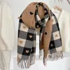 Scarves Luna Dolphin Women Winter Black Camel Plaid Scarf Cashmere Soft Warm Knitted Woolen Neck Pashmina Love Print Big Shawl Ins 230809