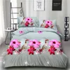 Наборы постельных принадлежностей синяя 3D розовая набор короля размера цветочный одеял одеял.
