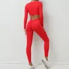 Conjuntos activos Ropa deportiva Gimnasio Trajes de mujer Deporte Manga larga Top Leggings Conjunto Mujer Ropa deportiva Push Up Traje de yoga para Fitness Rojo