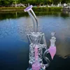 Fab yumurta türbin perc nargile benzersiz bongs 14mm çift geri dönüşümlü percolator su boruları yeşil mor pembe yağ dab teçhizatlar kase cam bong ile