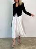 التنانير البيضاء لطيفة كرات الثوب تنورة طويلة للسيدات 2023 الخريف عالية الخصر A-line لامعة Maxi براعم الأنيقة الحفلات للنساء