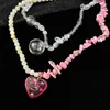 Choker Exquisite Natural Irregular Stone Beads Necklace Harajuku Alloy Love Heart Transparent Ball Pendant For Women Jewelry