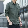 Mäns casual skjortor Pocket Summer Autumn Cargo Shirt Men Army Green Military 2023 Långärmad lapel Camisa Masculina