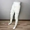 Hommes Jeans Fashion Designer Hommes Blanc Couleur Stretch Élastique Slim Fit Déchiré Streetwear Patché Hip Hop Marque Pantalon Hombre