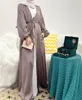 Etniska kläder #CL056 Tvådelar Set Satin Open Abaya outfit Slip Dress and Muslim Long Women